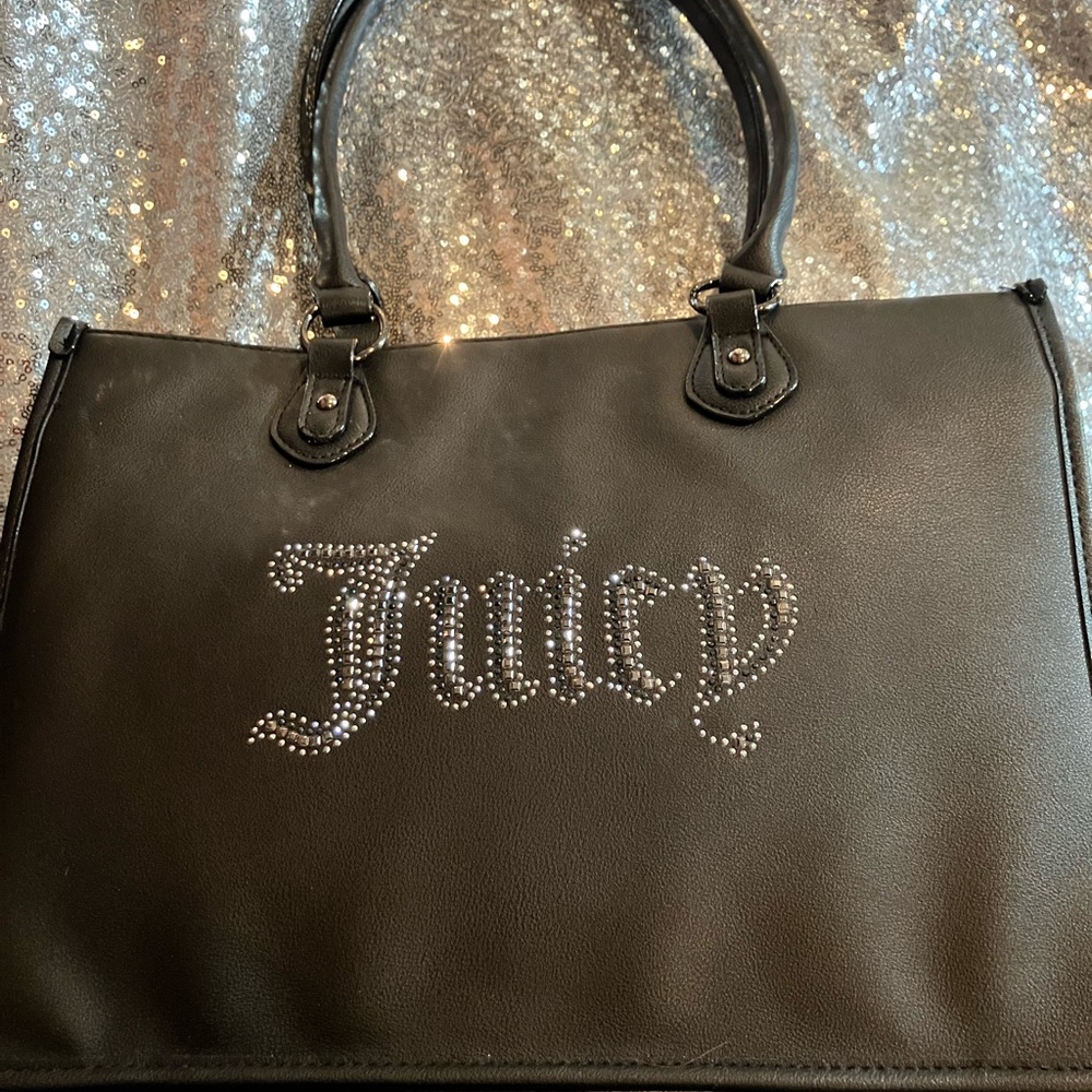 Juicy Couture Black Shoulder Bag with Rhinestone Logo